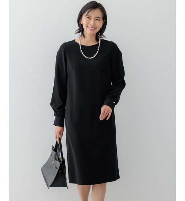 23区「【セットアップ対応】トリアセダブルジョーゼット スリットシフォンスリーブ ワンピース」|ワンピース|ブラック系