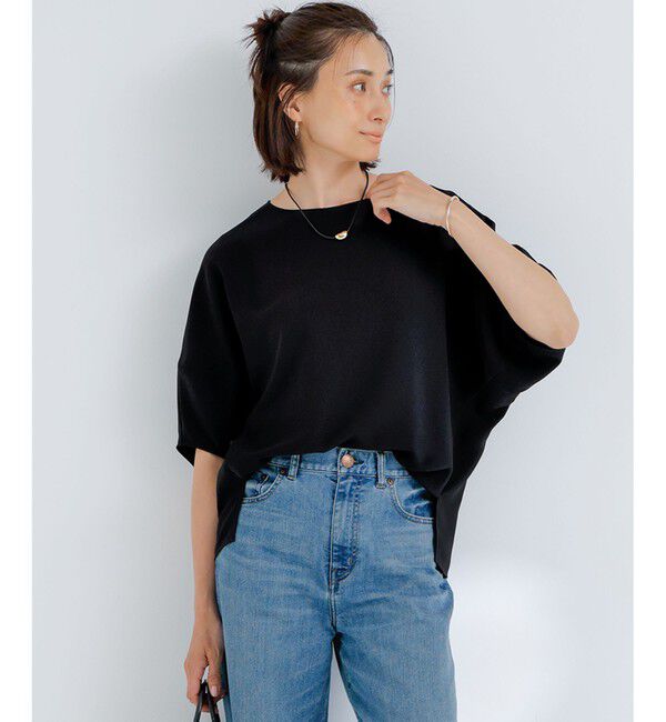 23区「【吸水速乾/UVカット/接触冷感】ストレッチジョーゼット ランタンスリーブ カットソー」|Tシャツ・カットソー|ブラック系