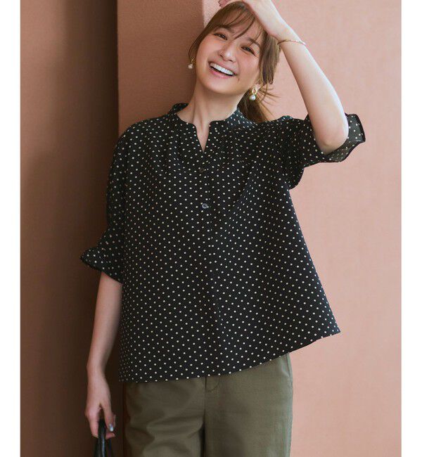 23区「【WEB&一部店舗限定】ドットプリント サッカー ブラウス」|シャツ・ブラウス|ﾌﾞﾗｯｸ&times;ﾍ
