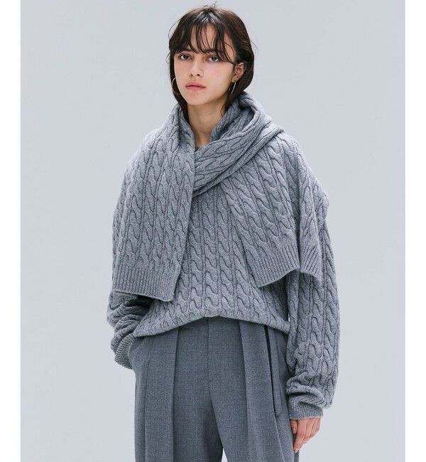 BEIGE,「【洗える】SEDONA / ウールカシミヤケーブルストール」|マフラー|Gray