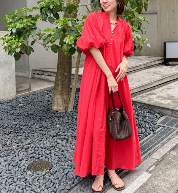 NOLLEY'S「【一部WEB限定カラーアイテム】ウォッシャブルハンドスモックバルーン袖ワンピース」|ワンピース|レッド