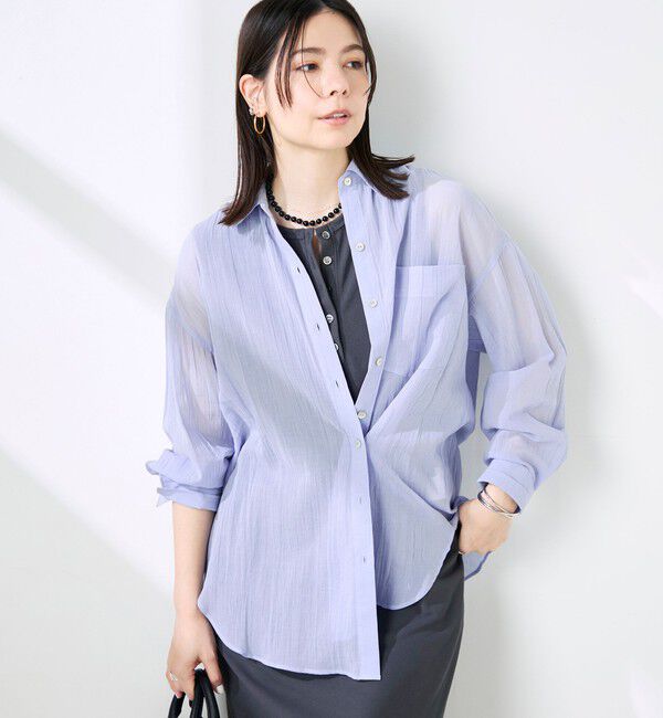 NOLLEY'S「ウォッシャブルキャッチワッシャーシアーシャツ」|シャツ・ブラウス|サックス