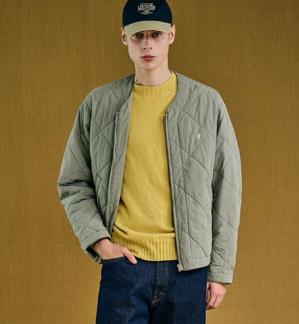GYMPHLEX「Gymphlex | コットンナイロン ノーカラーキルティングジャケット MEN」|ダウン|GREY