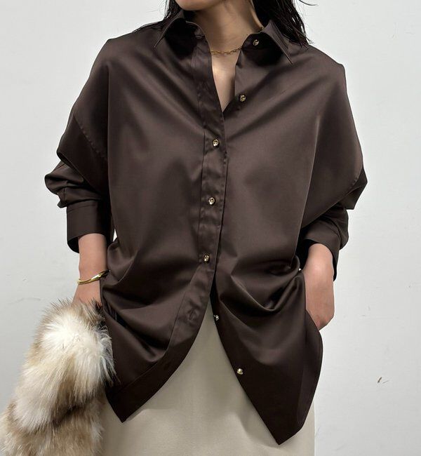  「《WEB限定/大人気につきリバイバル/累計販売１万枚達成》サテンBIGシャツ」|シャツ・ブラウス|ブラウン