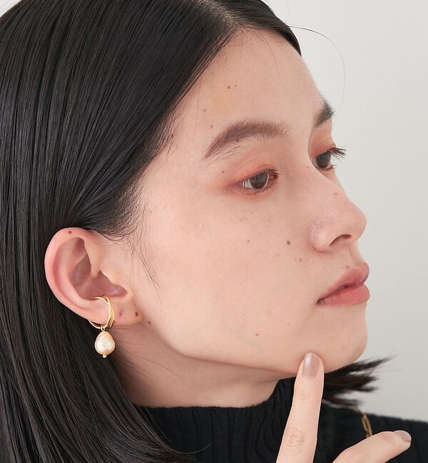 collex「【Ljud/ユード】ガラスドロップパールクロスイヤカフ」|ピアス|