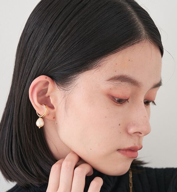collex「【Ljud/ユード】ガラスドロップパールクロスイヤカフ」|ピアス|