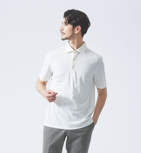 ABAHOUSE「【接触冷感】アイスピケ ストレッチ ポロシャツ / FLEX COOL」|ポロシャツ|ホワイト