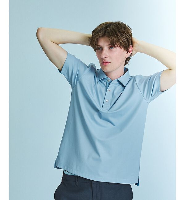 ABAHOUSE「【接触冷感】アイスピケ ストレッチ ポロシャツ / FLEX COOL」|ポロシャツ|サックスブルー