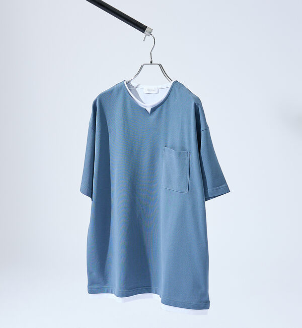 ABAHOUSE「キーネック カノコ半袖Tシャツ / フェイクレイヤード」|Tシャツ・カットソー|ブルーグレー