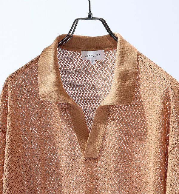 ABAHOUSE「シアーメッシュ スキッパー ニットポロ」|ポロシャツ|