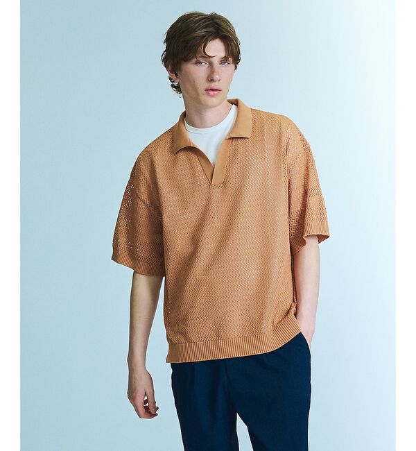 ABAHOUSE「シアーメッシュ スキッパー ニットポロ」|ポロシャツ|