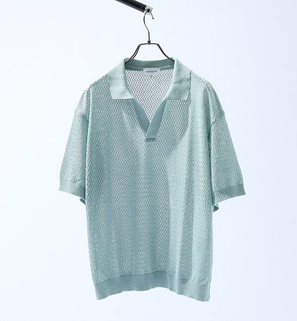 ABAHOUSE「シアーメッシュ スキッパー ニットポロ」|ポロシャツ|