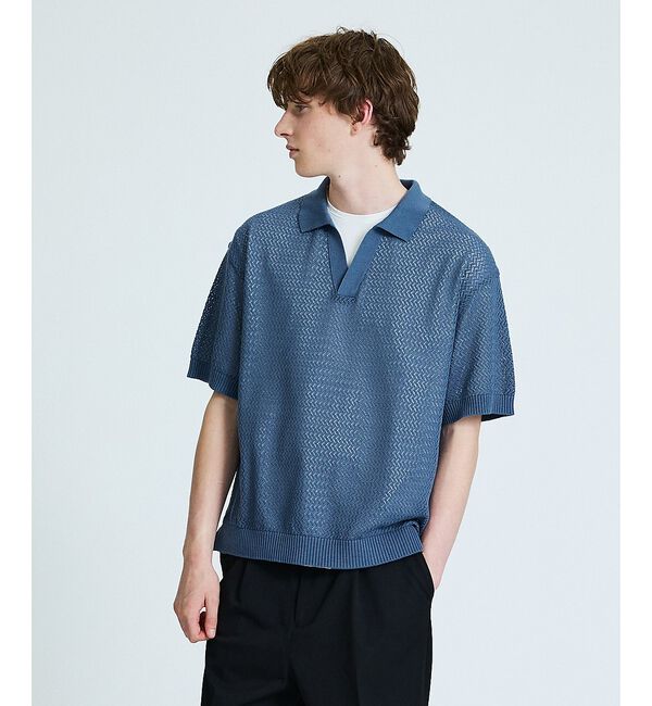 ABAHOUSE「シアーメッシュ スキッパー ニットポロ」|ポロシャツ|