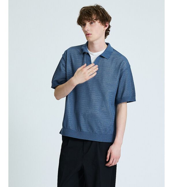 ABAHOUSE「シアーメッシュ スキッパー ニットポロ」|ポロシャツ|
