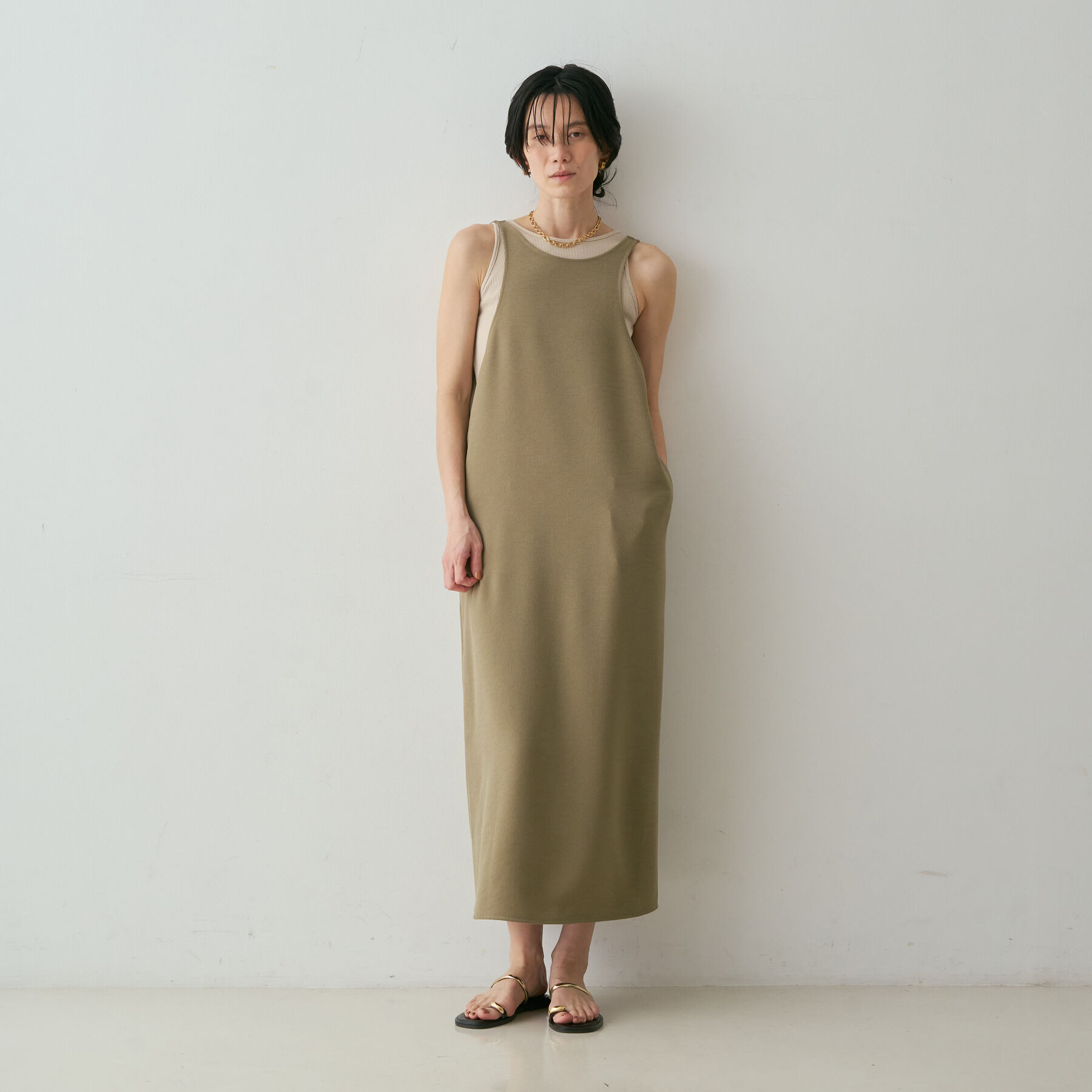 qualite「【接触冷感・吸水速乾・UVカット・防シワ】3WAYジョーゼットアメスリワンピ」|ワンピース|
