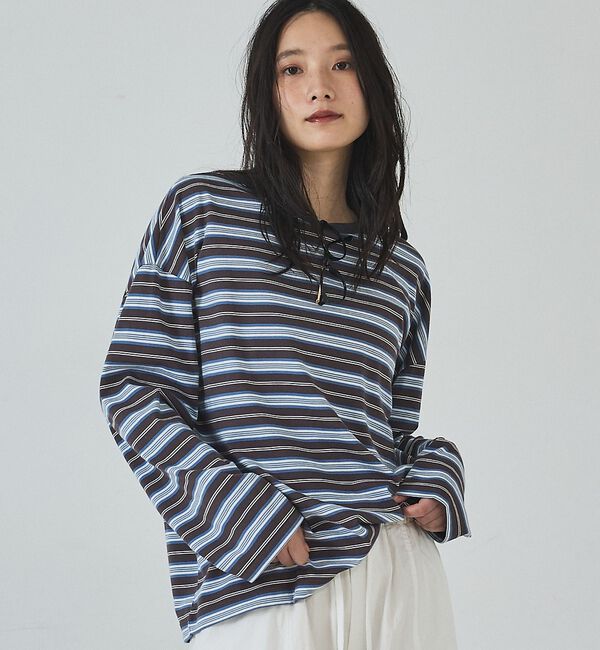 abahouse mavie「マルチボーダーロングTシャツ」|Tシャツ・カットソー|グレー