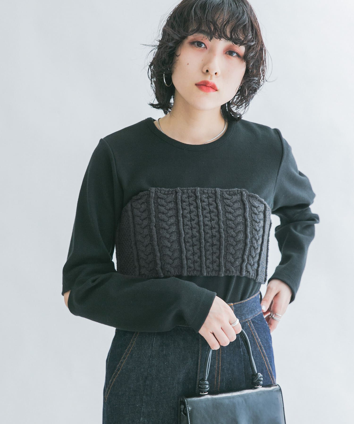 「ケーブルMIXニットビスチェ」|その他|チャコールグレー
