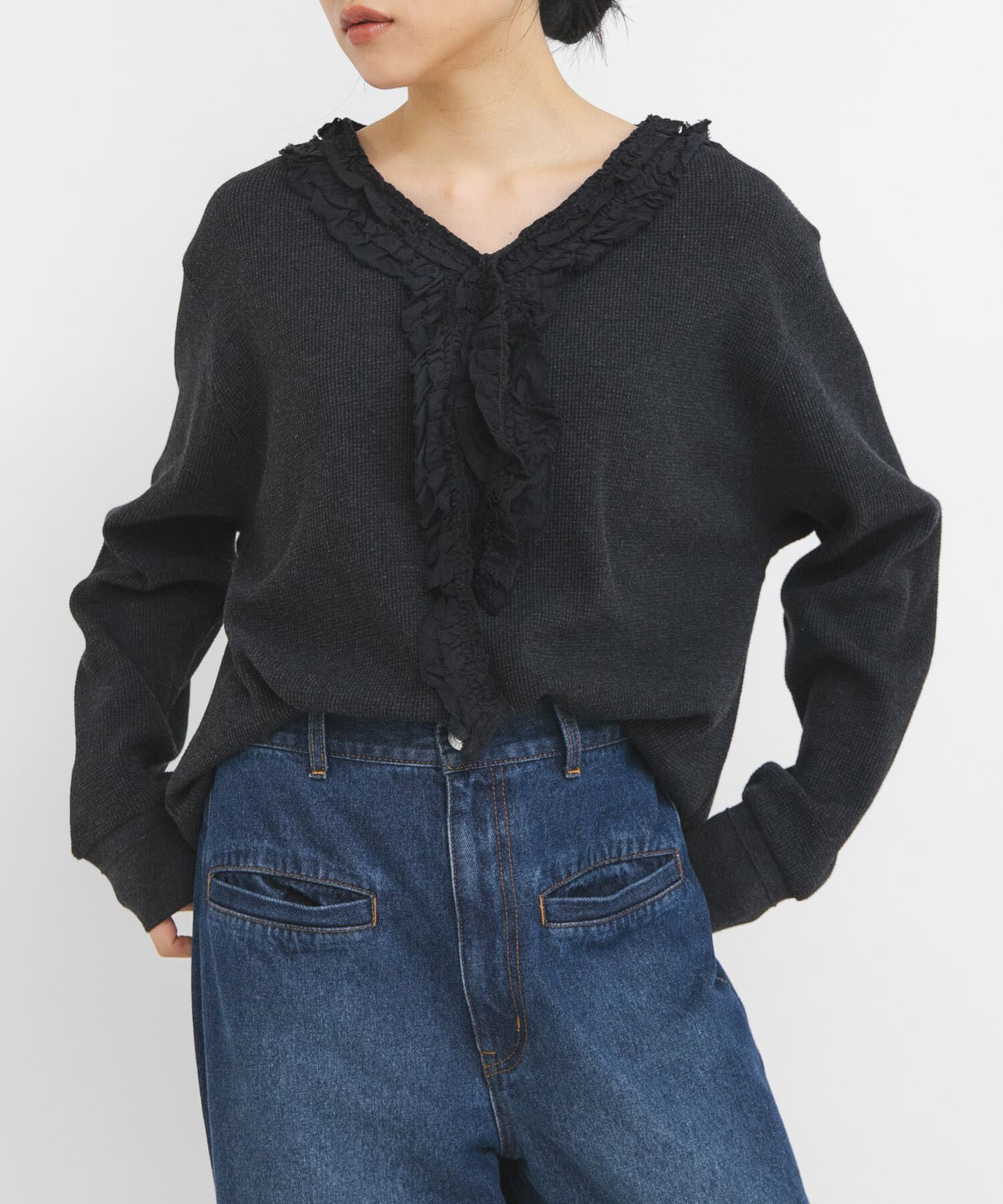  「レースフリルワッフルプルオーバー」|Tシャツ・カットソー|
