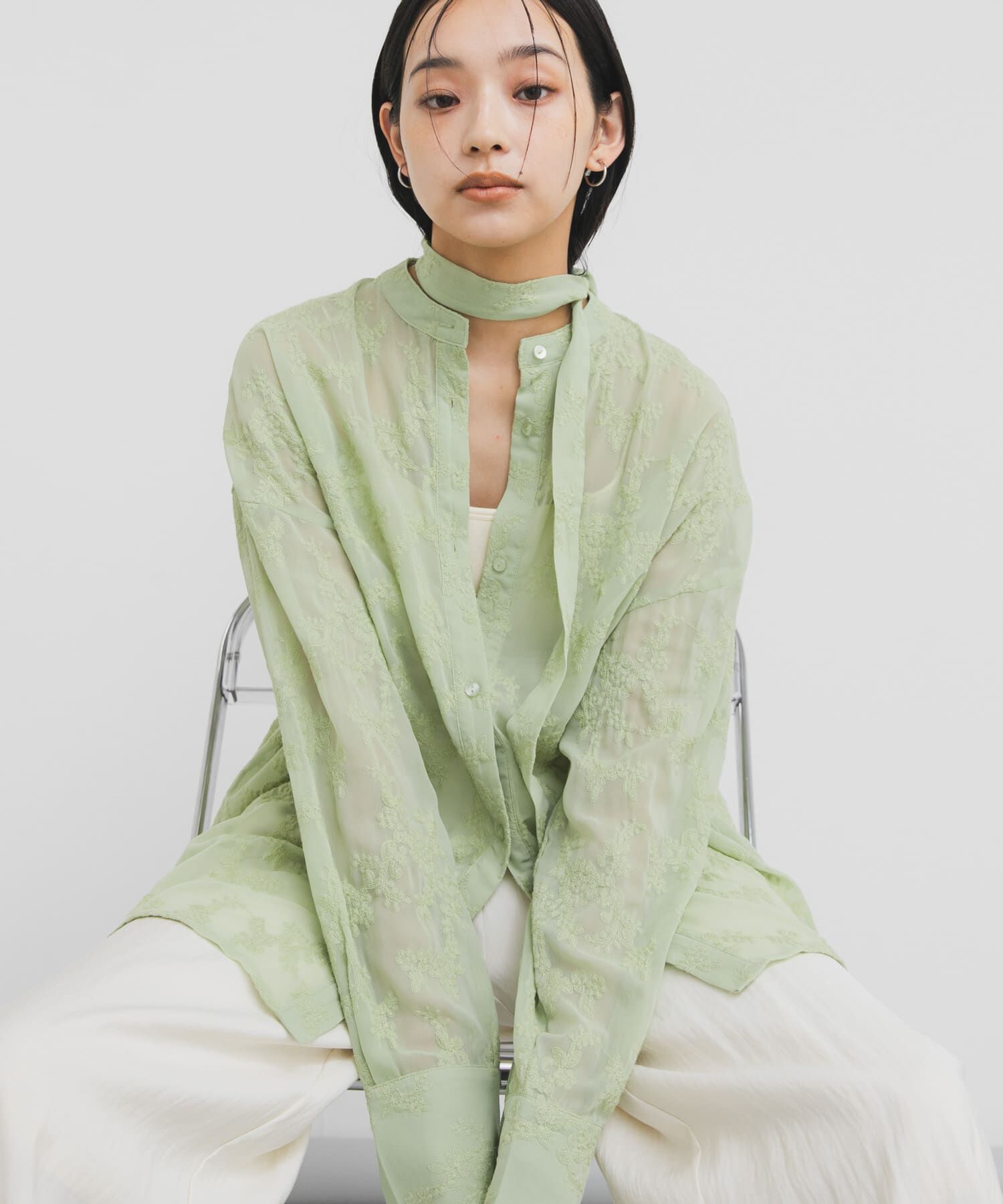  「『STAFF DESIGN PROJECT』エンブロイダリーボウタイシャツ」|シャツ・ブラウス|グリーン系その他