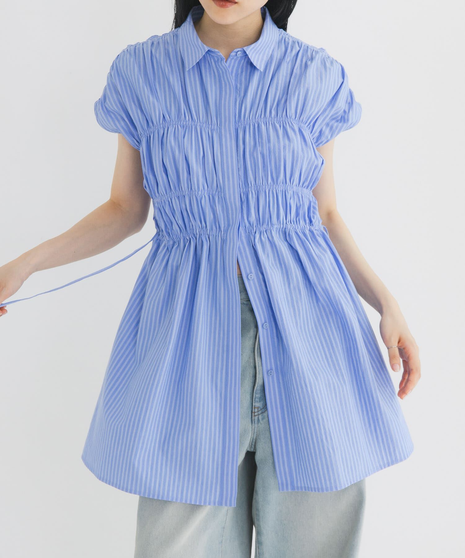  「スリーブレスシャーリングミニワンピース」|ワンピース|ブルー系その他