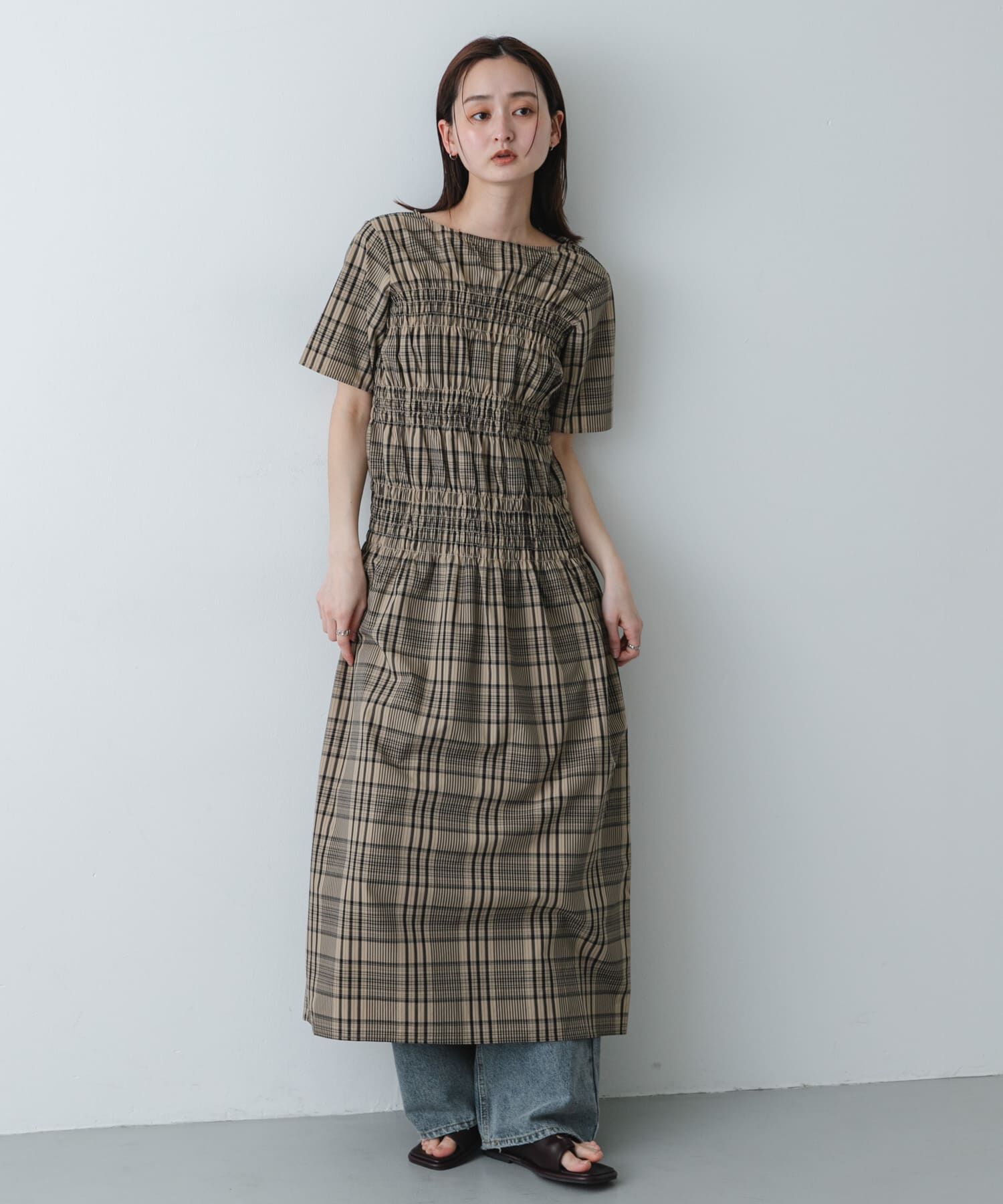 SENSE OF PLACE by URBAN RESEARCH「チェックシャーリングワンピース」|ワンピース|