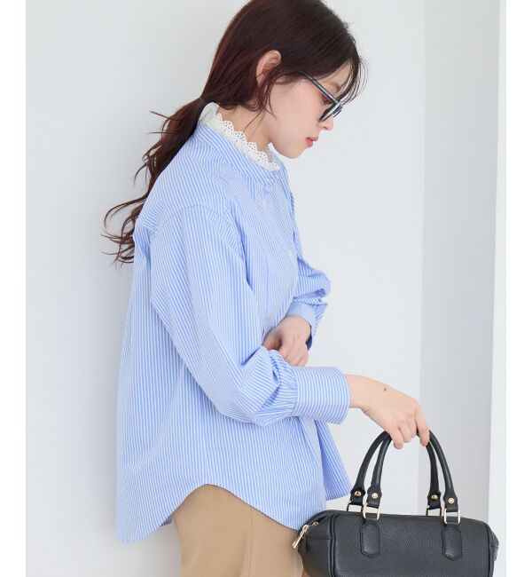  「ストライプネックレース2wayシャツ」|シャツ・ブラウス|