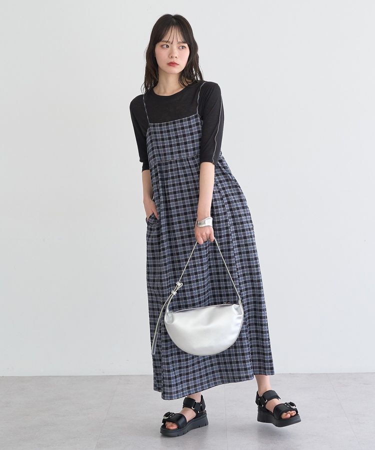 earth music&ecology「シャーリングラメチェックキャミワンピース」|ワンピース|Black