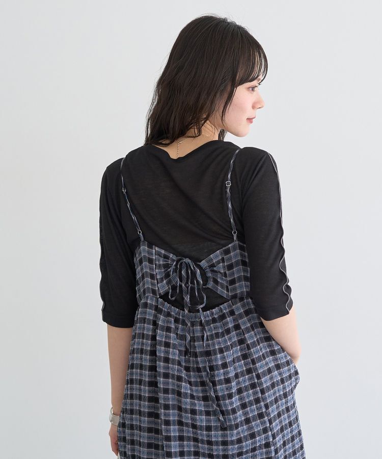 earth music&ecology「シャーリングラメチェックキャミワンピース」|ワンピース|