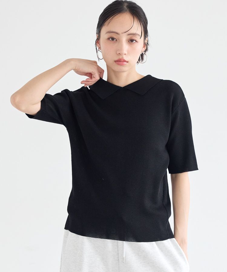 earth music&ecology「前後2WAYポロニット」|ニット・セーター|Black