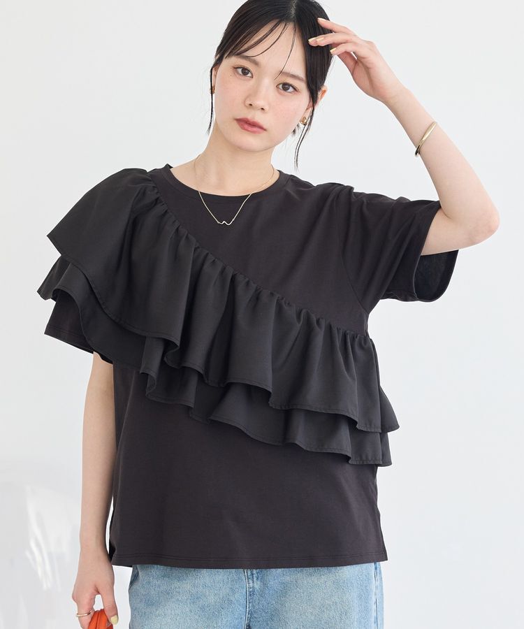 earth music&ecology「【接触冷感】フリルプルオーバー」|Tシャツ・カットソー|Black
