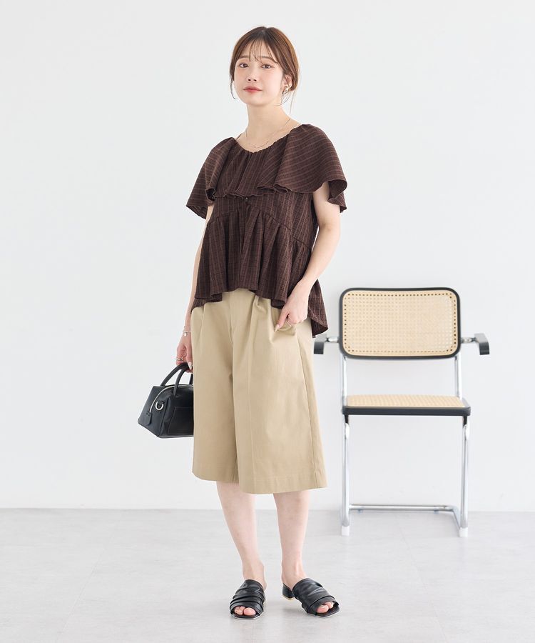 earth music&ecology「チェックラッフルカラーペプラムカットブラウス」|シャツ・ブラウス|