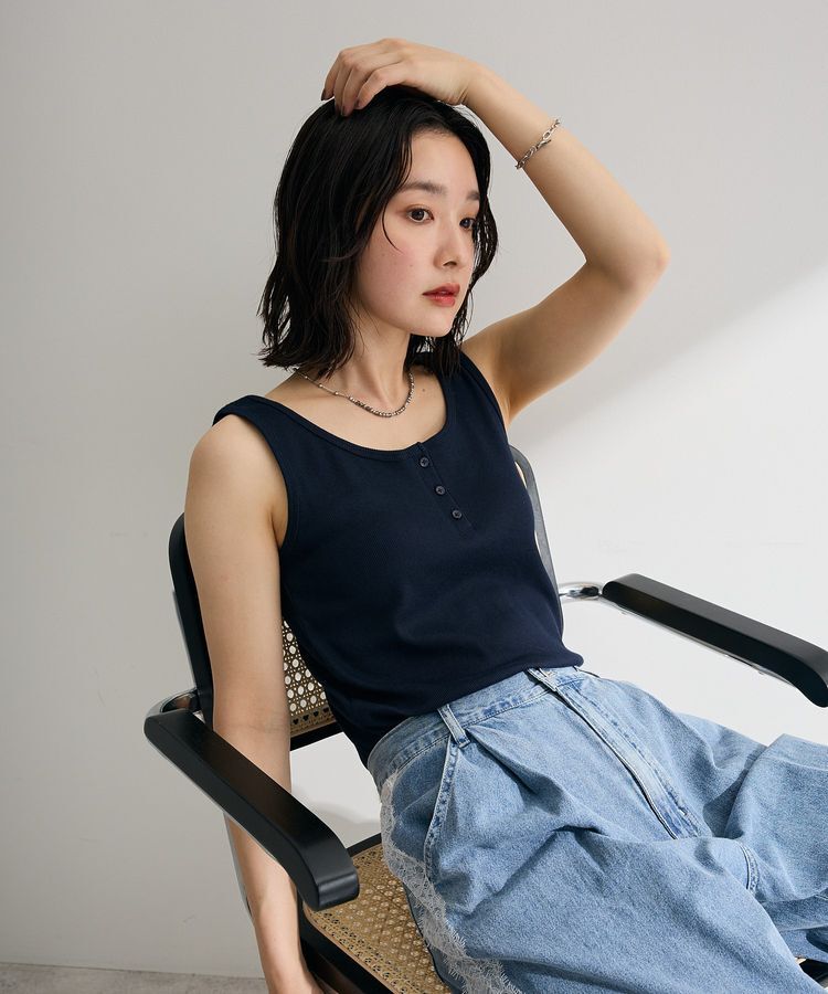 Green Parks「ヘンリーネックタンクトップ」|インナー|Navy