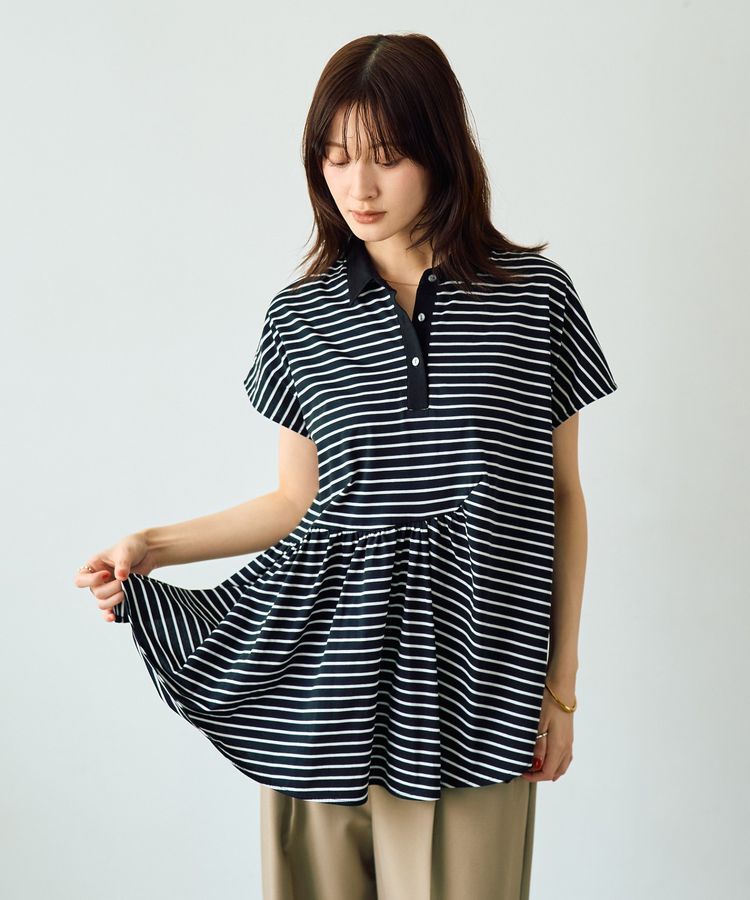 YECCA VECCA「アシメボーダーポロシャツ」|Tシャツ・カットソー|Black