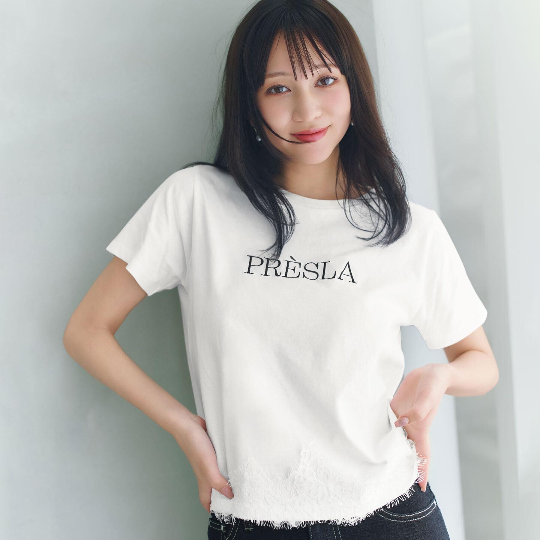 index「【接触冷感／UVケア】裾レースロゴTシャツ《洗濯機OK／S-3L》」|Tシャツ・カットソー|