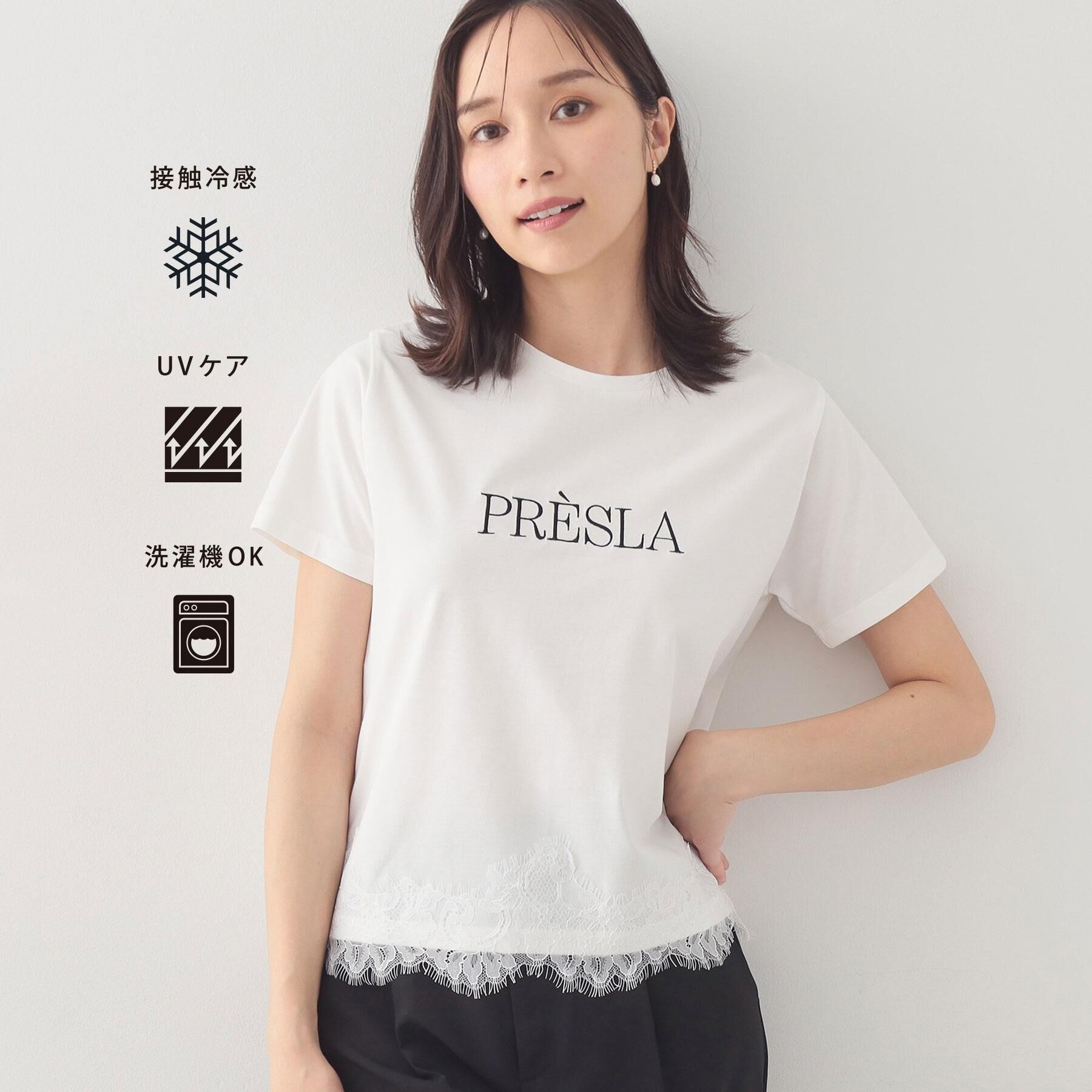 index「【接触冷感／UVケア】裾レースロゴTシャツ《洗濯機OK／S-3L》」|Tシャツ・カットソー|