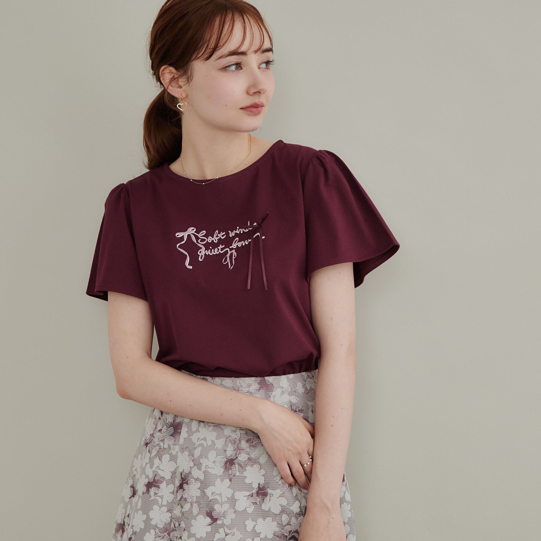 Couture broach「リボンロゴTシャツ」|Tシャツ・カットソー|ボルドー(164)