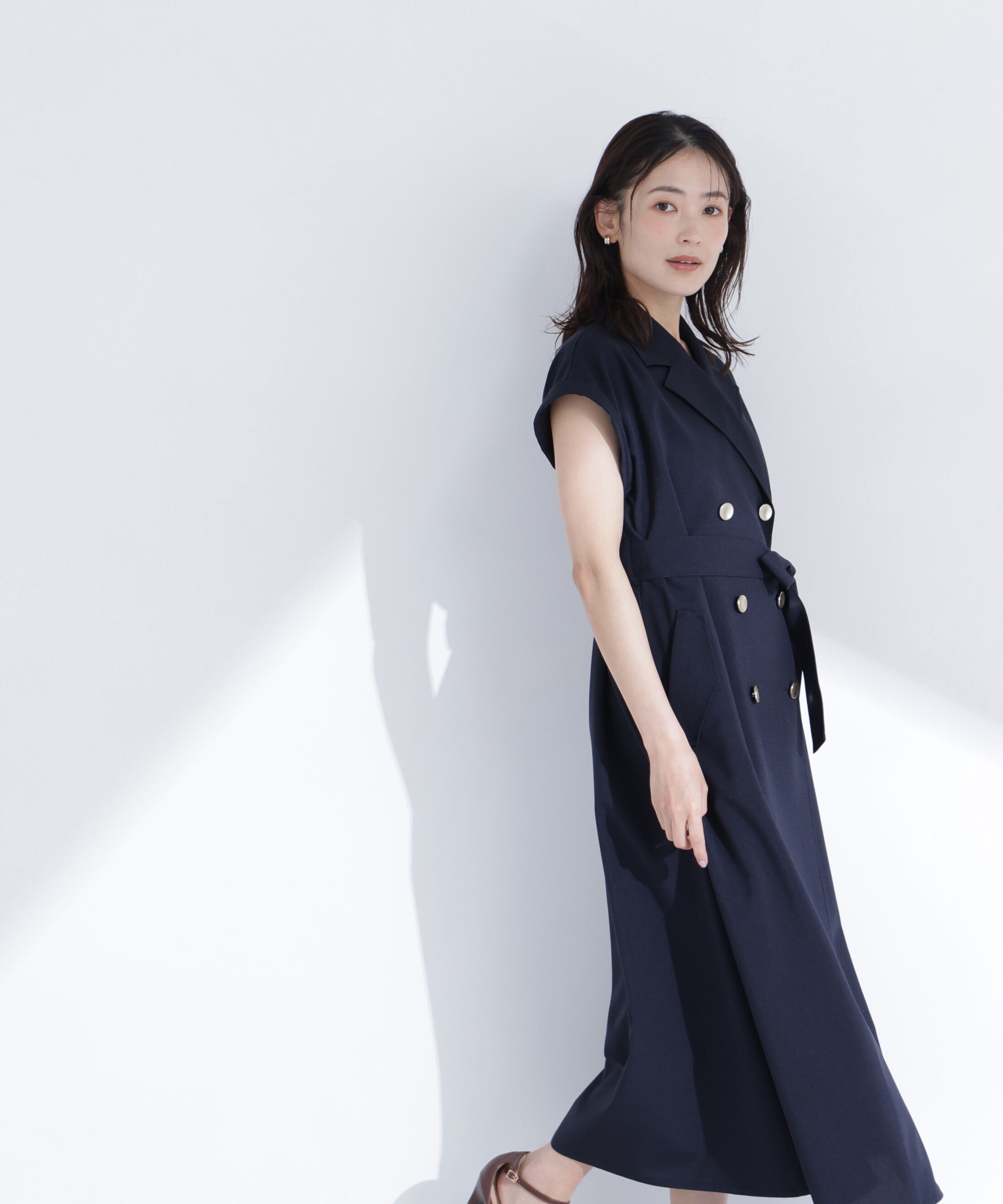  「ベルテッドトレンチワンピース」|ワンピース|ネイビー