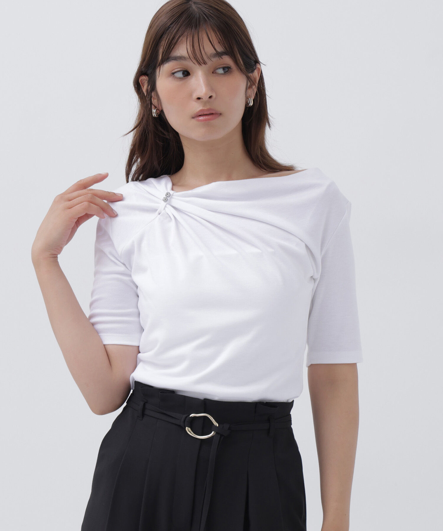  「アシメドレープカットソー」|Tシャツ・カットソー|オフホワイト1