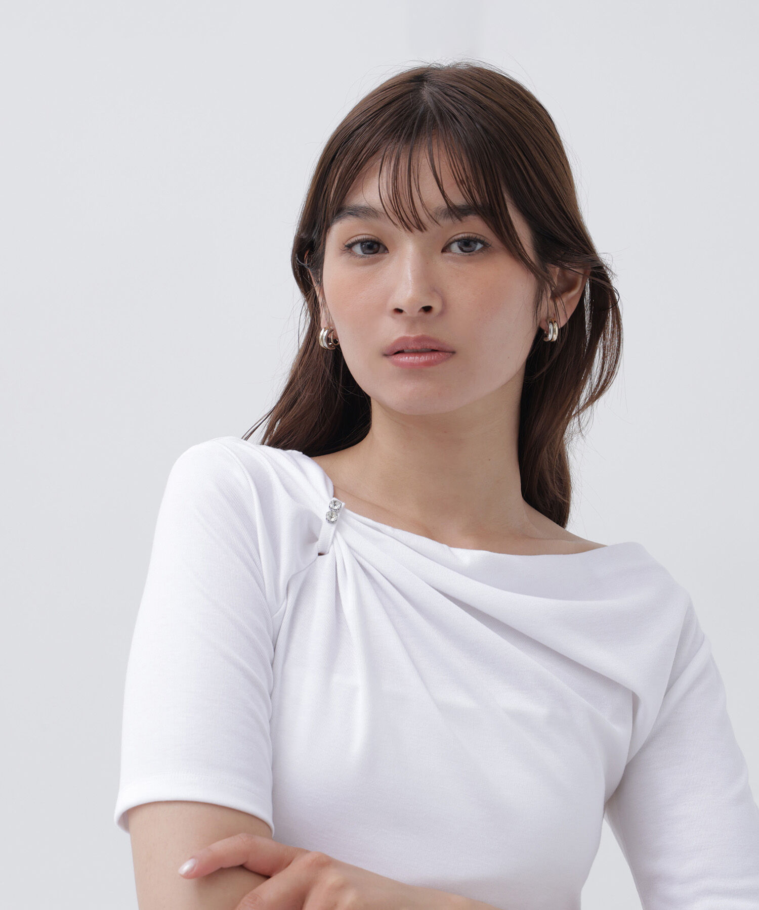  「アシメドレープカットソー」|Tシャツ・カットソー|
