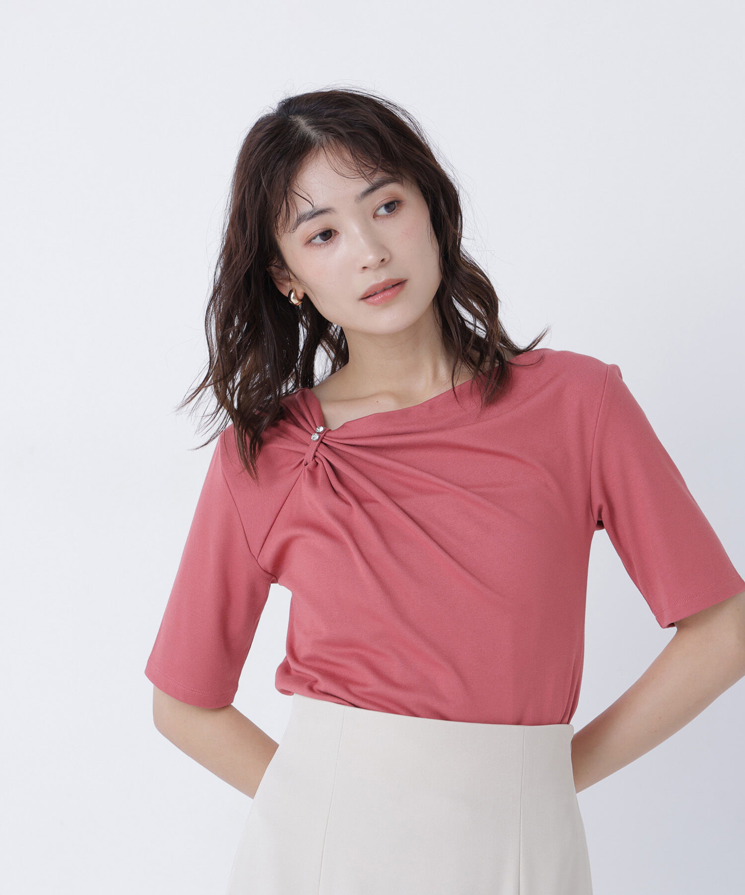  「アシメドレープカットソー」|Tシャツ・カットソー|