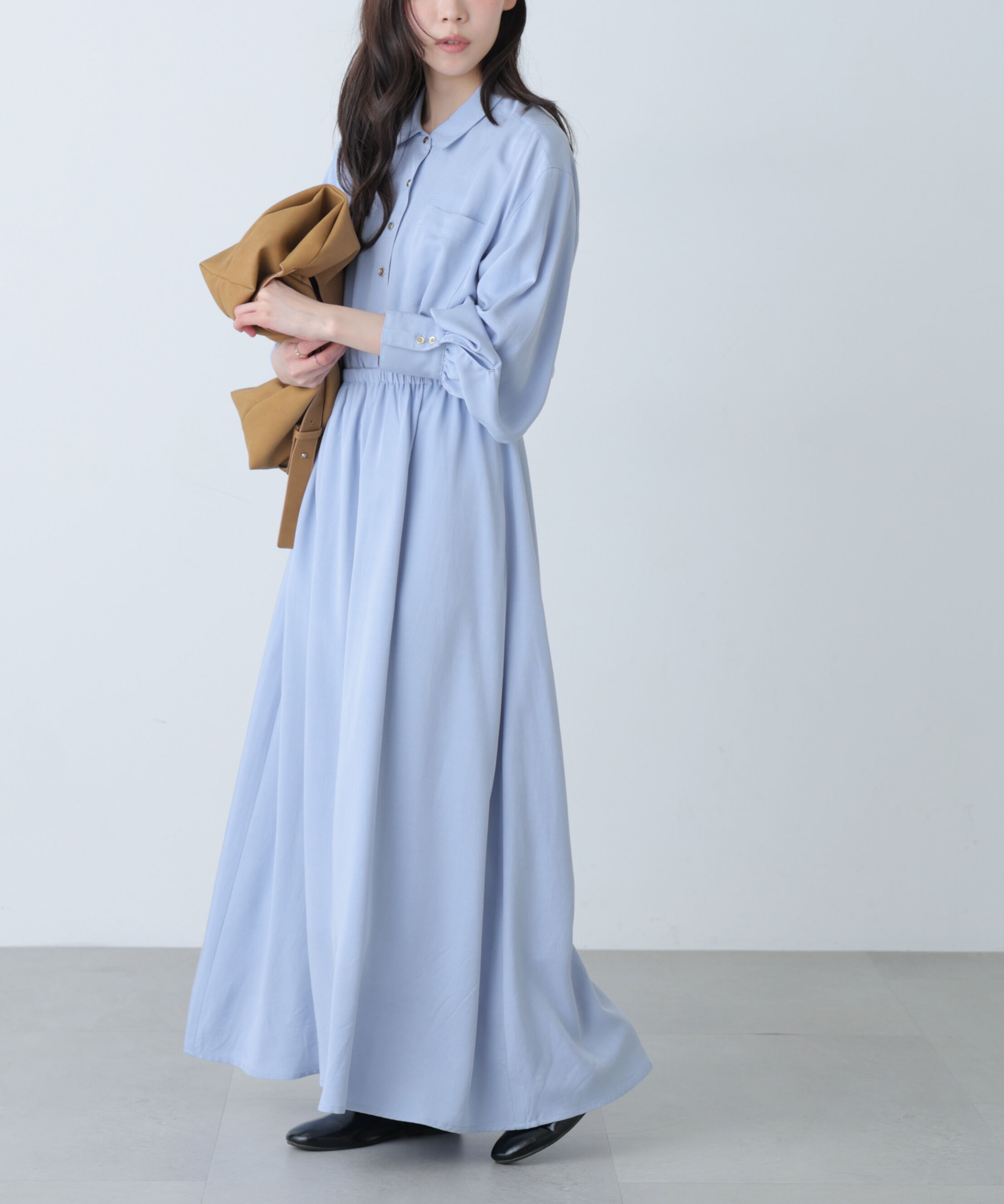  「ロングシャツワンピース」|ワンピース|サックス