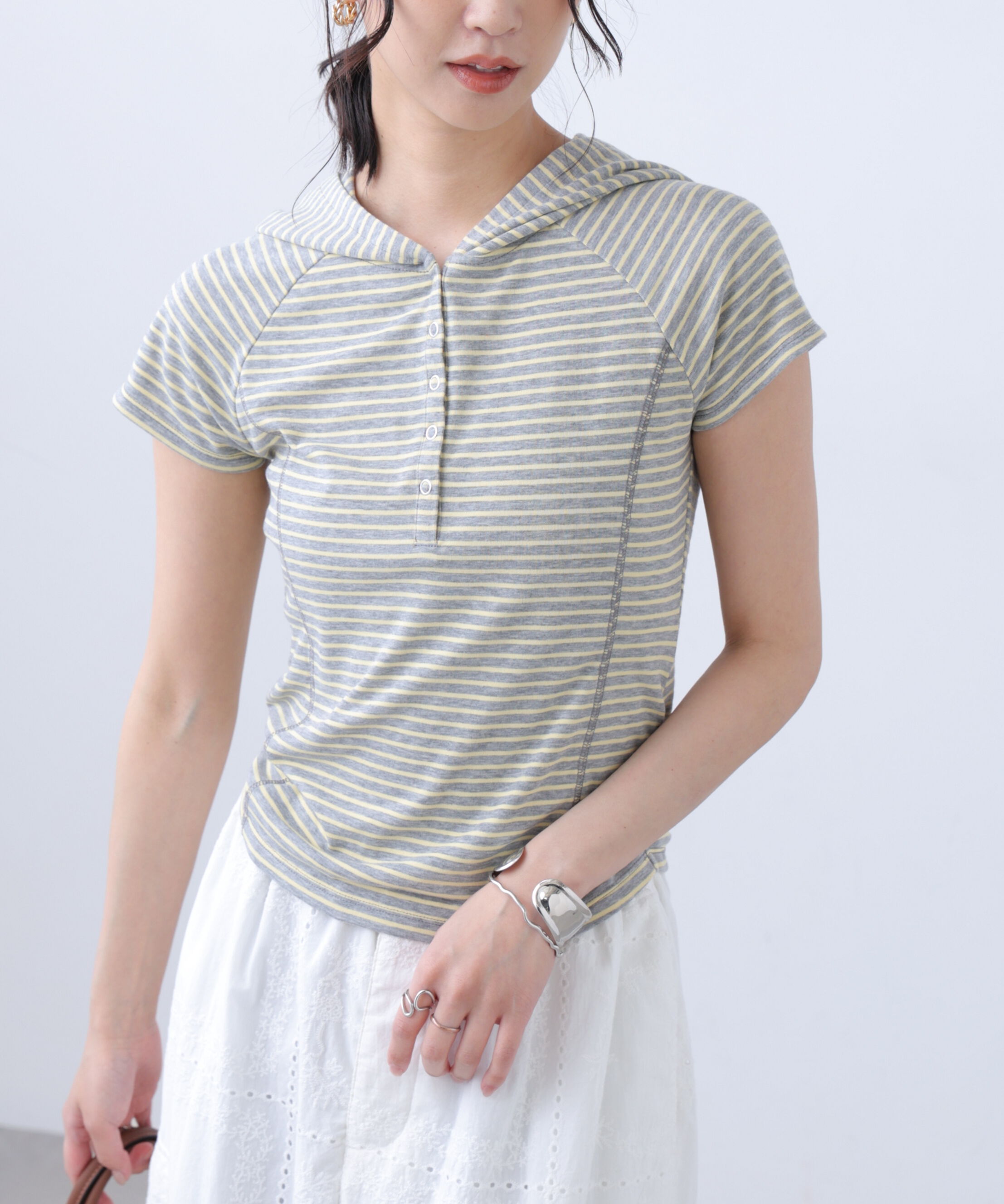  「スキッパー半袖カットソーフーディー」|Tシャツ・カットソー|