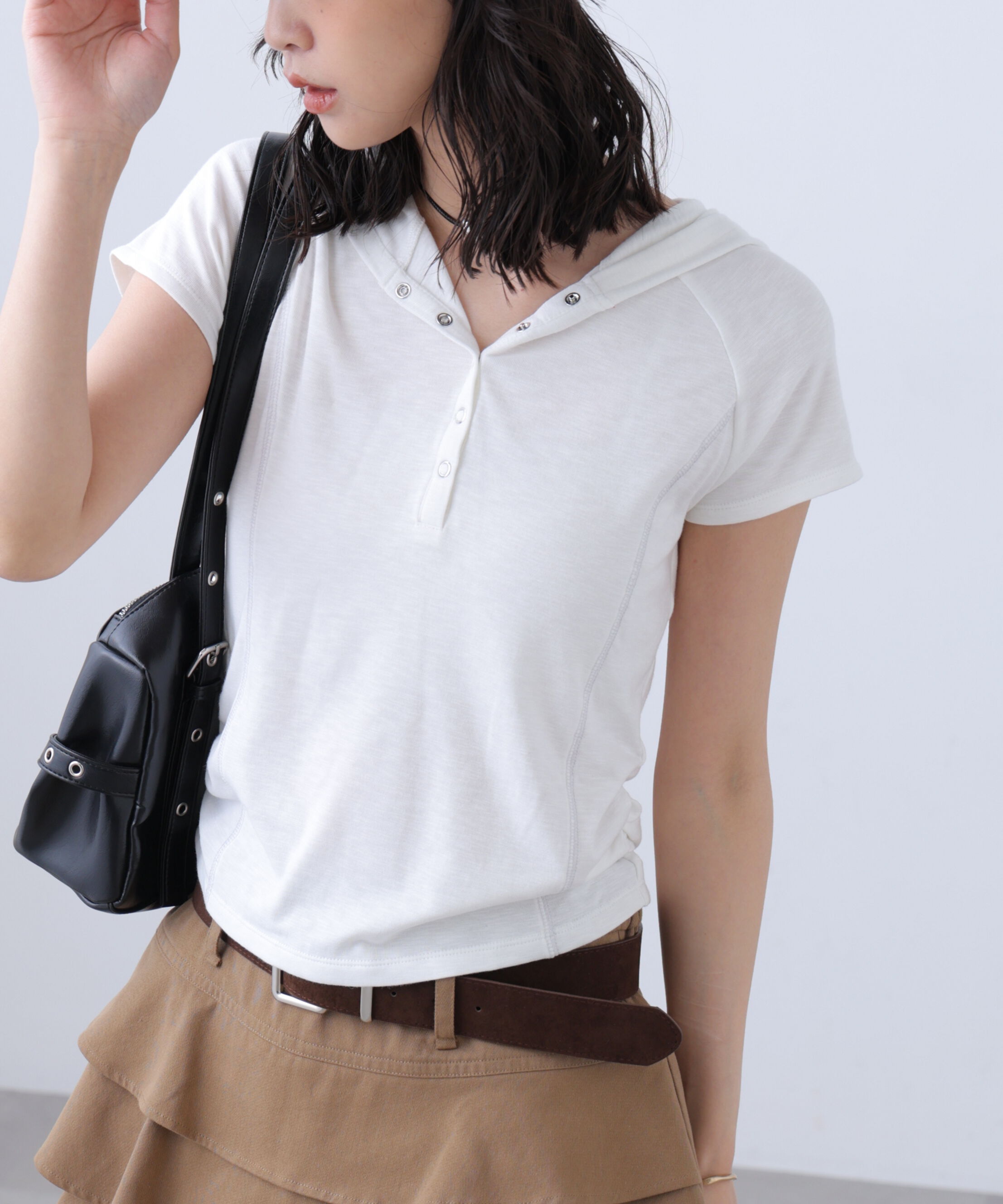  「スキッパー半袖カットソーフーディー」|Tシャツ・カットソー|