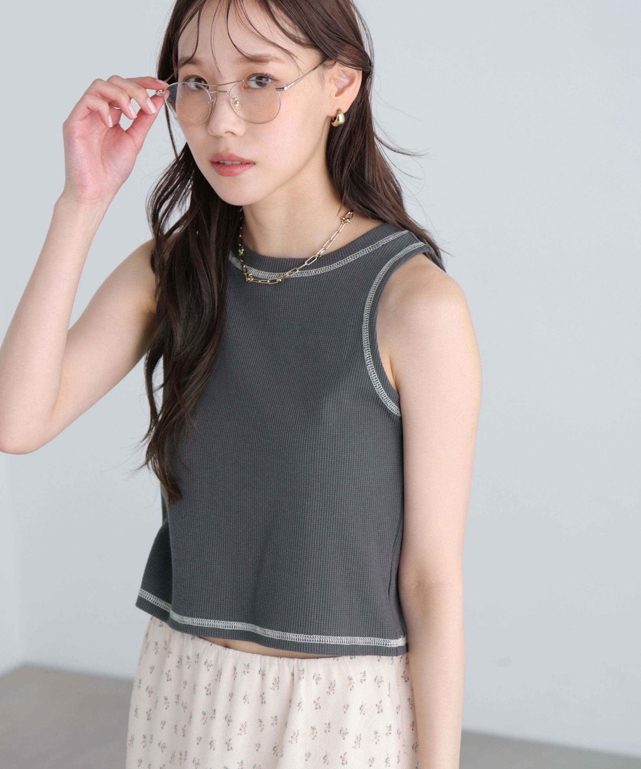  「ワッフルアメスリショート丈タンク」|Tシャツ・カットソー|