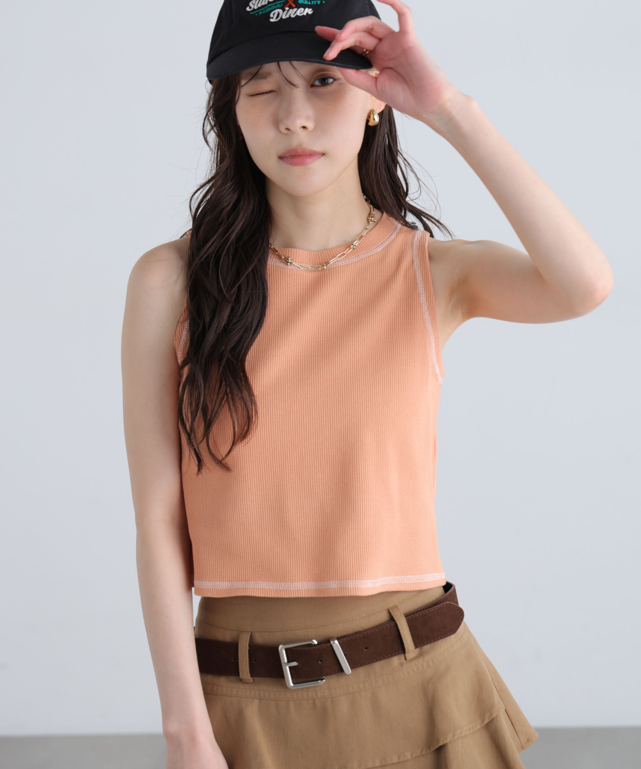  「ワッフルアメスリショート丈タンク」|Tシャツ・カットソー|