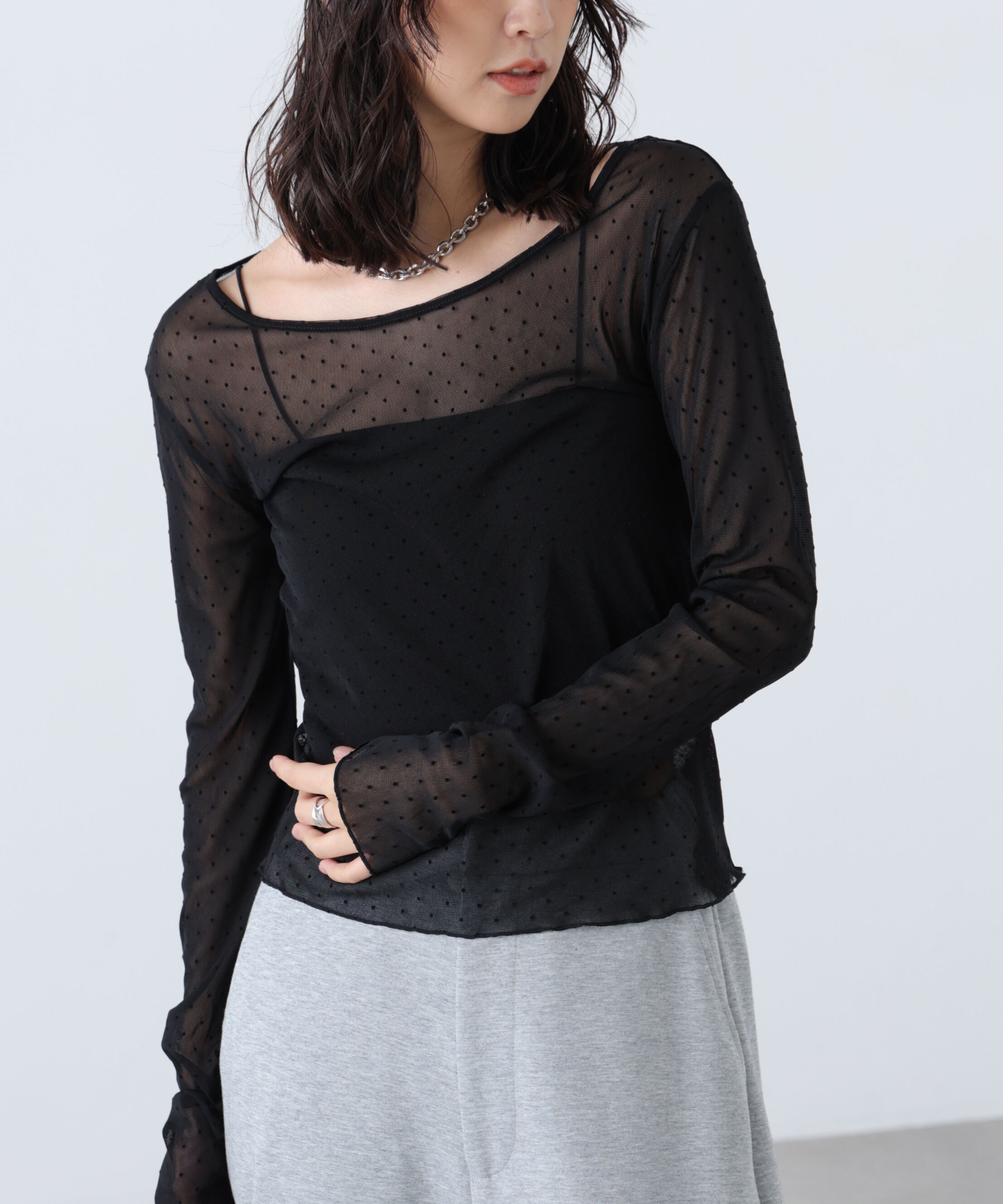  「フロッキードットチュールシアーカットソー」|Tシャツ・カットソー|ブラックベー 1