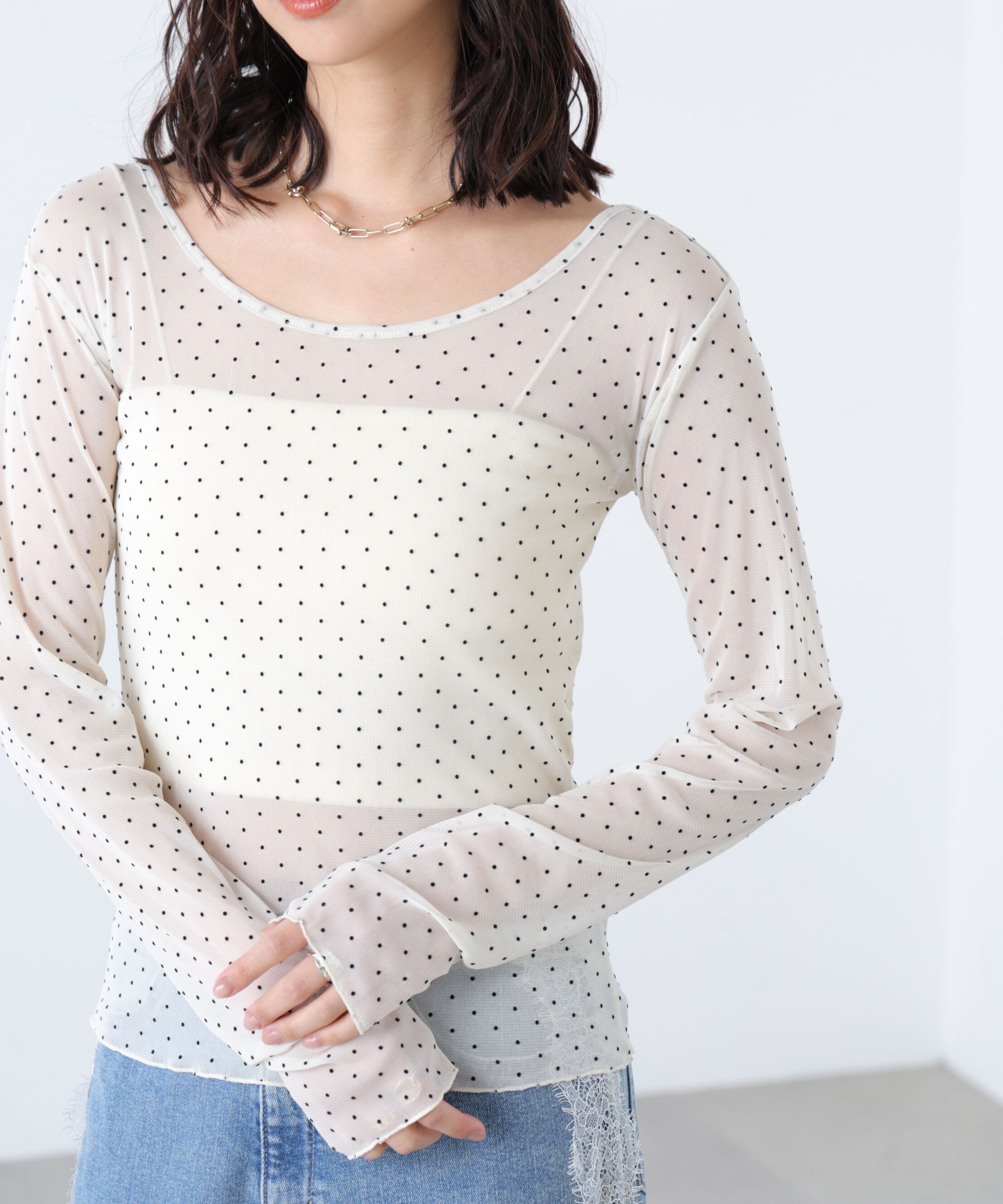  「フロッキードットチュールシアーカットソー」|Tシャツ・カットソー|