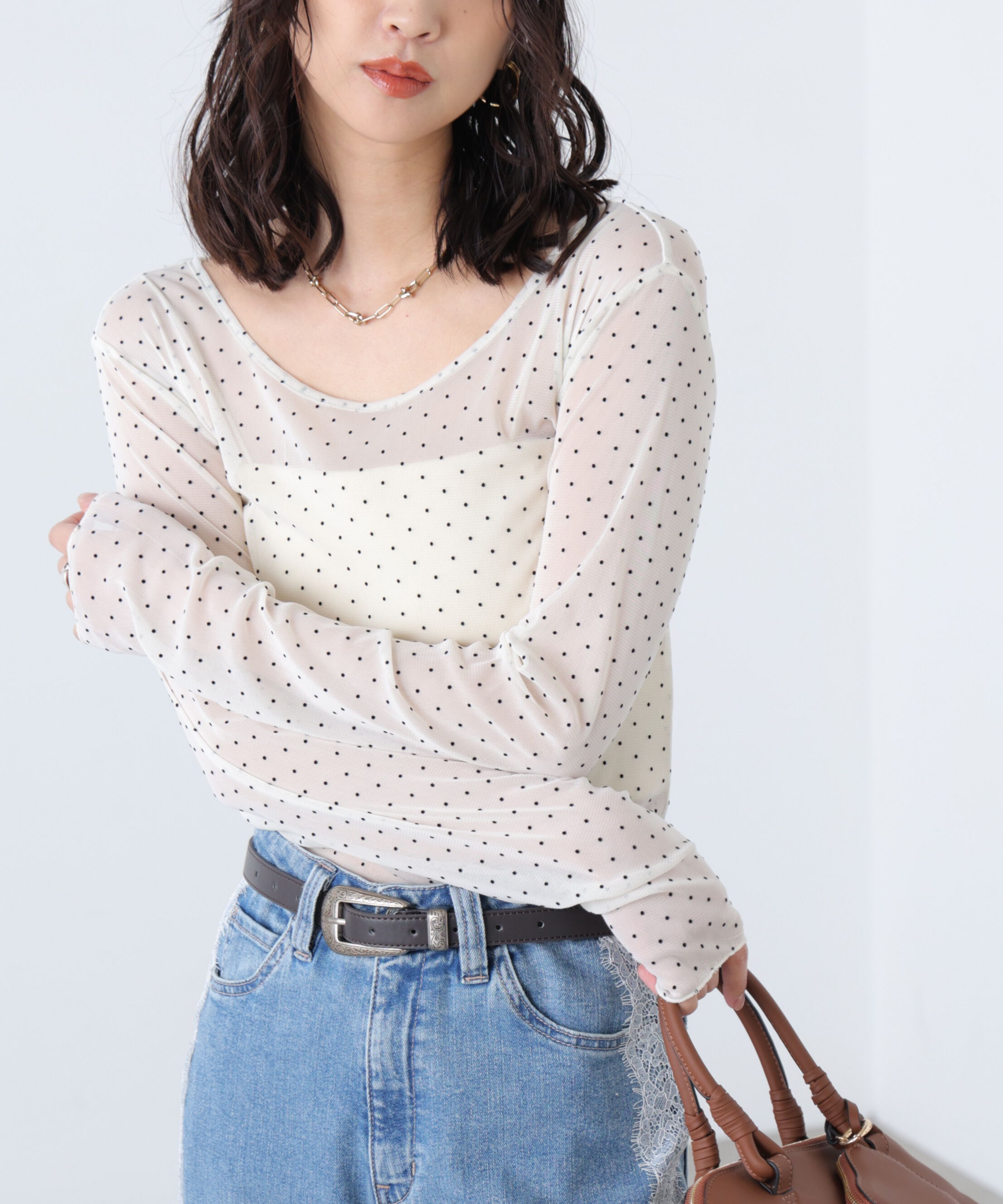  「フロッキードットチュールシアーカットソー」|Tシャツ・カットソー|