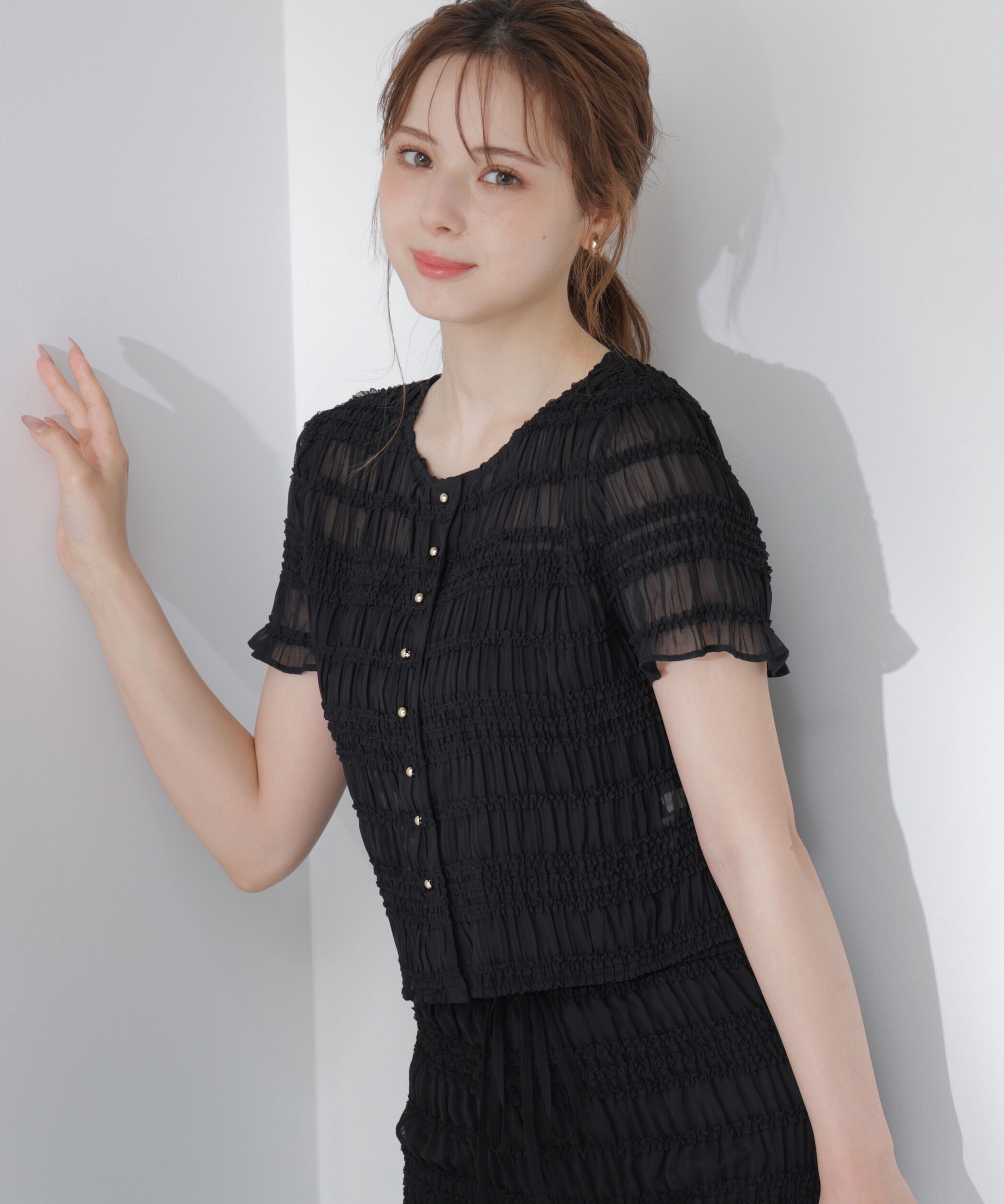 PROPORTION BODY DRESSING「＜a/mie＞フリルシャーリングブラウス」|シャツ・ブラウス|