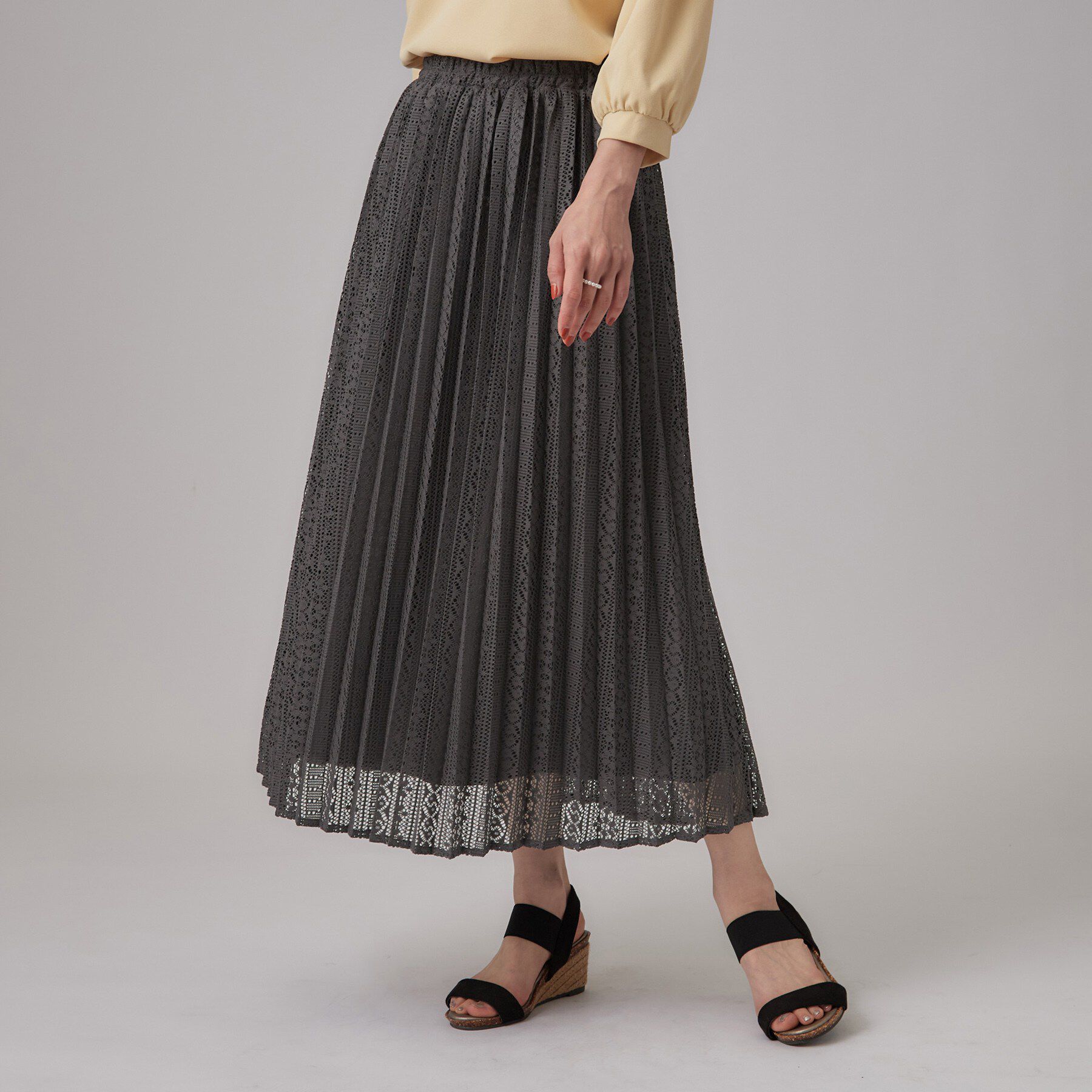 SHOO･LA･RUE「【S－LL】軽やかにゆれる 上品レースプリーツスカート」|スカート|